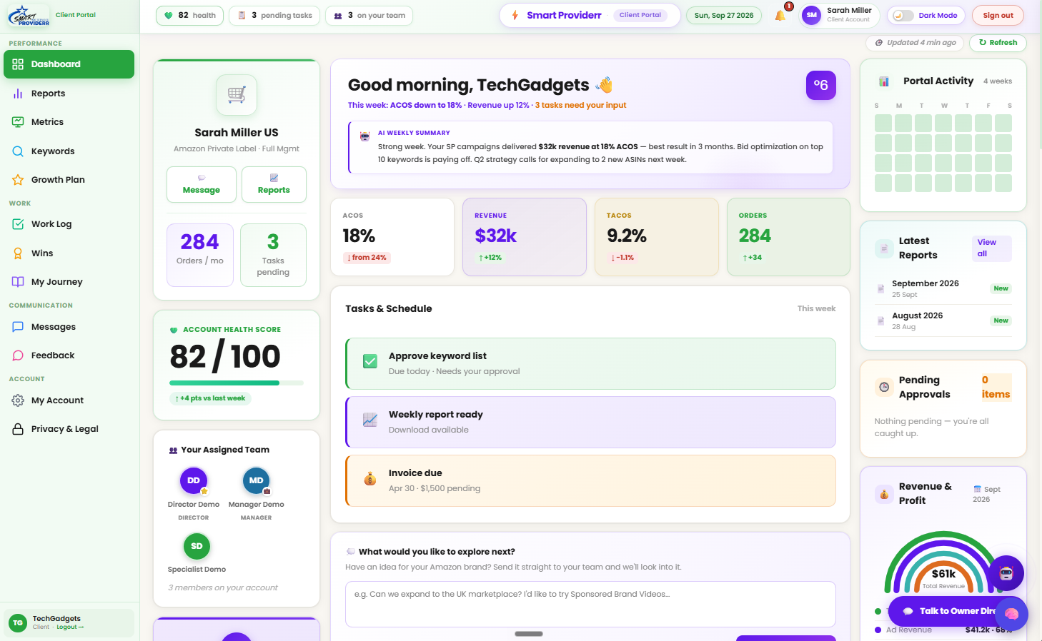 Smart Providerr client portal dashboard